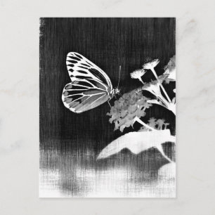 Carte Postale Papillon vintage sur fleur - Noir et Blanc