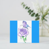 Carte Postale Papillon Violet avec Rose (Debout devant)