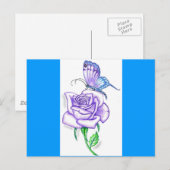 Carte Postale Papillon Violet avec Rose (Devant / Derrière)