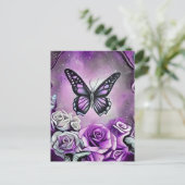 Carte Postale Papillon Violet & Roses (Debout devant)