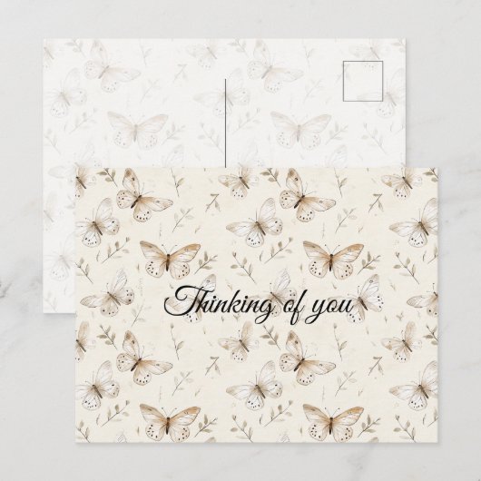 Carte Postale Papillons à crème chic Penser à vous (Devant / Derrière)
