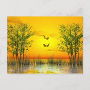 Carte Postale Papillons au coucher du soleil - rendu 3D