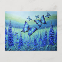 Papillons bleus avec des fleurs bleues,