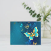 Carte Postale Papillons dorés sur fond bleu (Debout devant)