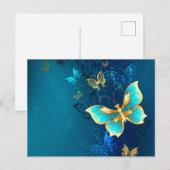 Carte Postale Papillons dorés sur fond bleu (Devant / Derrière)