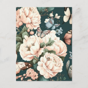 Carte Postale Papillons et fleurs