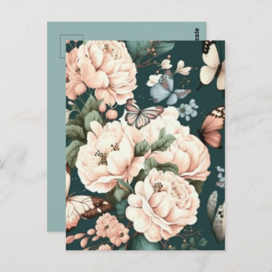 Carte Postale Papillons et fleurs (Devant / Derrière)