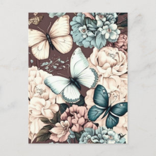 Carte Postale Papillons et fleurs brunes
