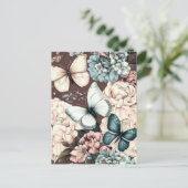 Carte Postale Papillons et fleurs brunes (Debout devant)