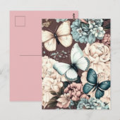Carte Postale Papillons et fleurs brunes (Devant / Derrière)