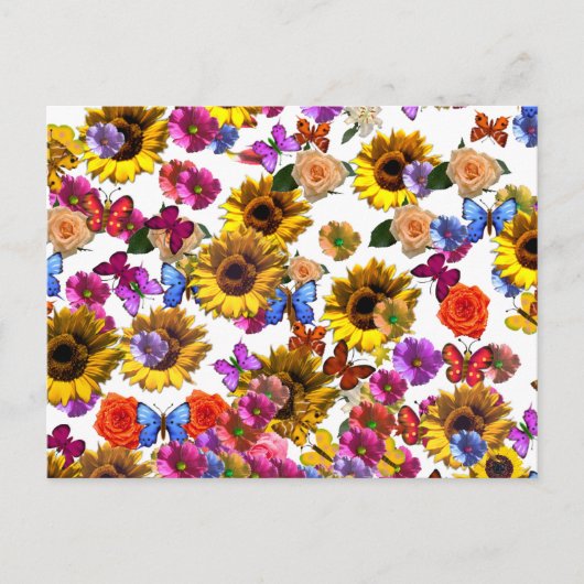 Carte Postale Papillons et fleurs Couverture complète (Devant)