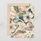 Carte Postale Papillons et fleurs pastel (Devant / Derrière)