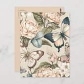 Carte Postale Papillons et fleurs pastel (Devant / Derrière)