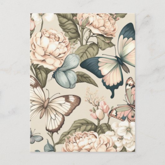 Carte Postale Papillons et fleurs pastel (Devant)