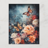 Carte Postale Papillons et fleurs vintages (Devant)
