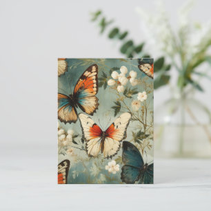 Carte Postale Papillons et fleurs Vintages colorés (5)