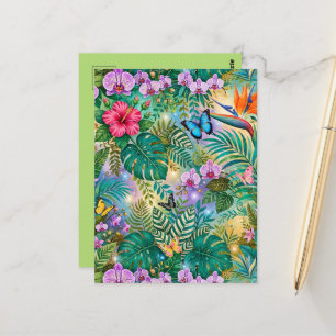 Carte Postale Papillons Fleurs Fantaisie Jungle Enjouée