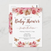 Carte Postale Papillons floraux Baby shower rose (Devant / Derrière)