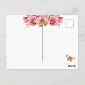 Carte Postale Papillons floraux Baby shower rose (Dos)