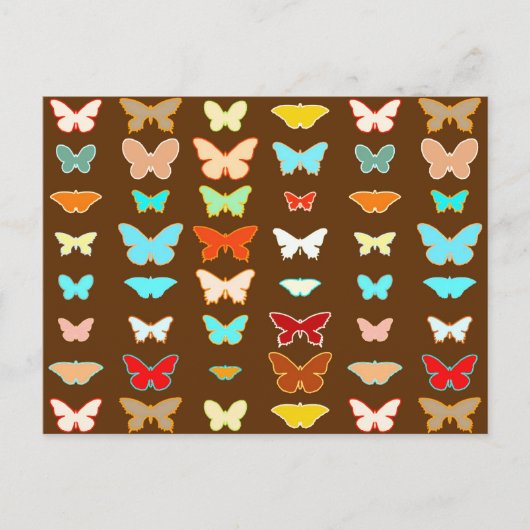 Carte Postale Papillons, marron, turquoise et corail (Devant)