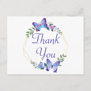 Carte Postale Papillons Merci Floral Wreath Bleu Butterlies