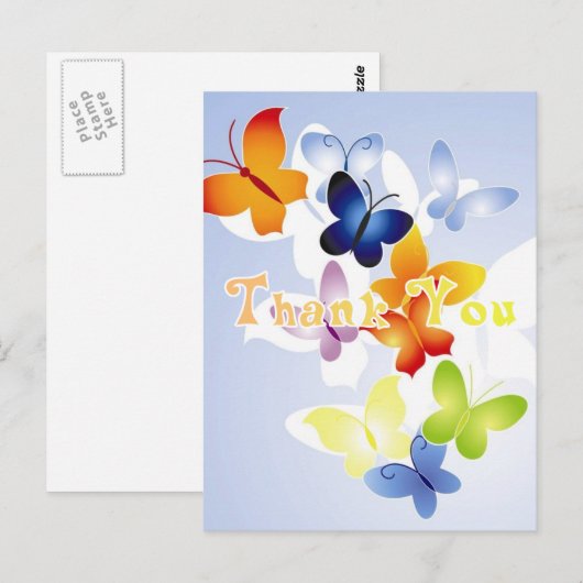 Carte Postale Papillons Merci note (Devant / Derrière)