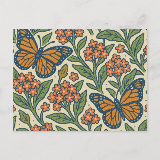 Carte Postale Papillons monarques et fleurs d'algues (Devant)