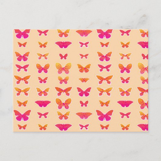 Carte Postale Papillons, orange doux, rose corail, or (Devant)