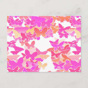 Carte Postale Papillons, rose, fuchsia et corail
