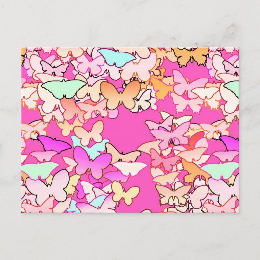 Carte Postale Papillons, roses multiples et profondes (Devant)