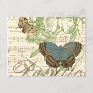 Carte Postale Papillons sur Partition avec Design Floral