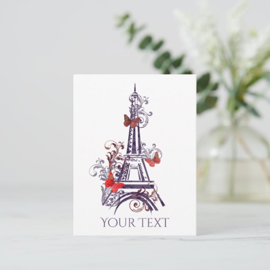 Carte Postale Papillons Tour Eiffel violet PostCard (Debout devant)