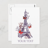 Carte Postale Papillons Tour Eiffel violet PostCard (Devant / Derrière)