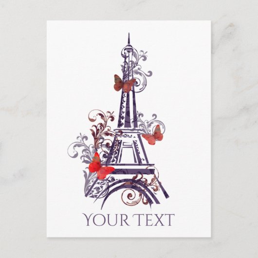 Carte Postale Papillons Tour Eiffel violet PostCard (Devant)