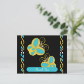 Carte Postale Papillons volants jaune, bleu et blanc Merci (Debout devant)