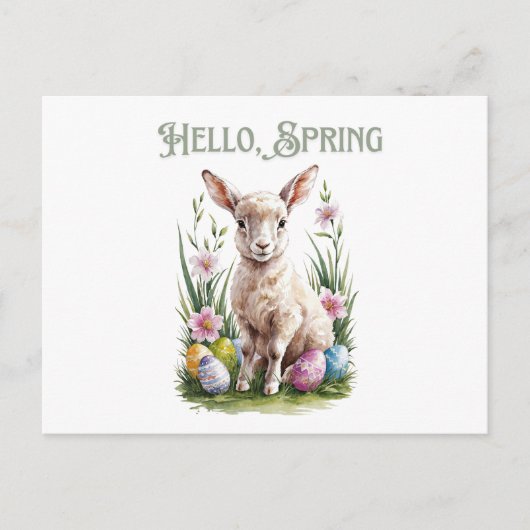 Carte Postale Pâques Aquarelle, Oeufs et Fleurs (Devant)