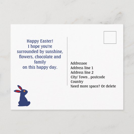 Carte Postale Pâques Folklore avec 2 lapins bleus 🐰 Texte perso (Dos)