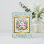 Carte Postale Pâques joyeuses avec du lapin mignon, des oeufs et (Debout devant)