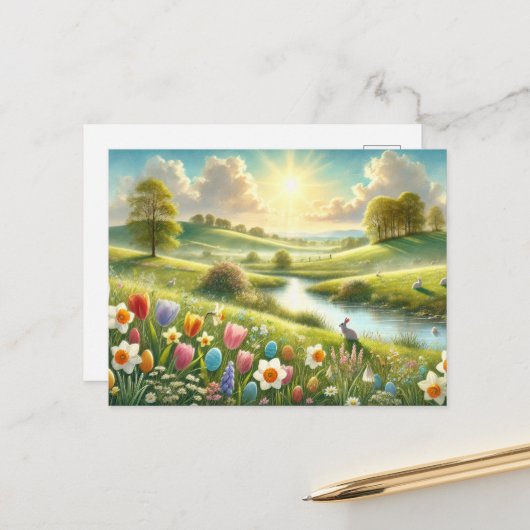 Carte Postale Pâques nature et printemps (Devant/Arrière en situation)