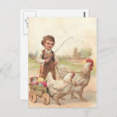 Carte Postale Pâques vintages poulets et petits garçons (Devant / Derrière)