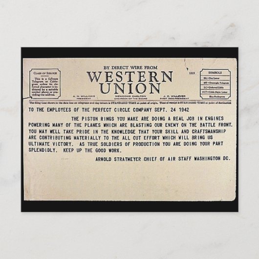 Carte Postale Par Câble Direct De Western Union (Devant)