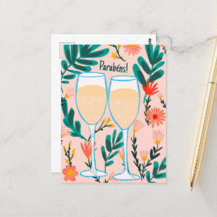 Carte Postale Parabens Vin mousseux Champagne Floral Félicitatio