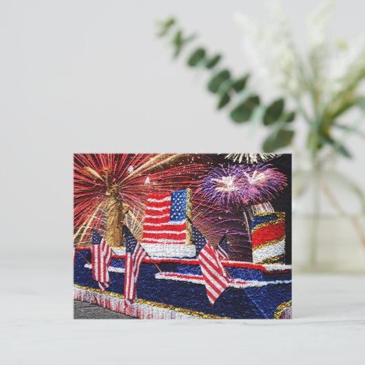 Carte Postale Parade avec Statue de la Liberté Float et drapeau (Debout devant)