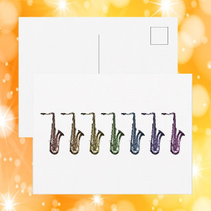 Carte Postale Parade de saxophones arc-en-ciel Musique Amour Art