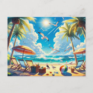 Carte Postale Paradis de plage animé tropical peinture