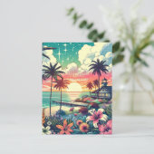 Carte Postale Paradis rose et turquoise | Art de la plage (Debout devant)