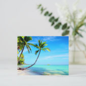 Carte Postale Paradis tropical Belle plage et palmiers (Debout devant)
