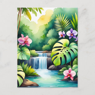 Carte Postale Paradis tropical de la cascade de jungle et de l'o