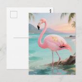 Carte Postale Paradis Tropical Flamant Rose (Devant / Derrière)