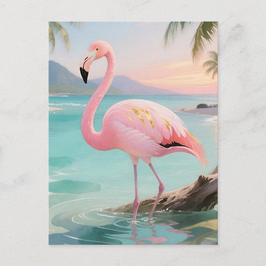 Carte Postale Paradis Tropical Flamant Rose (Devant)